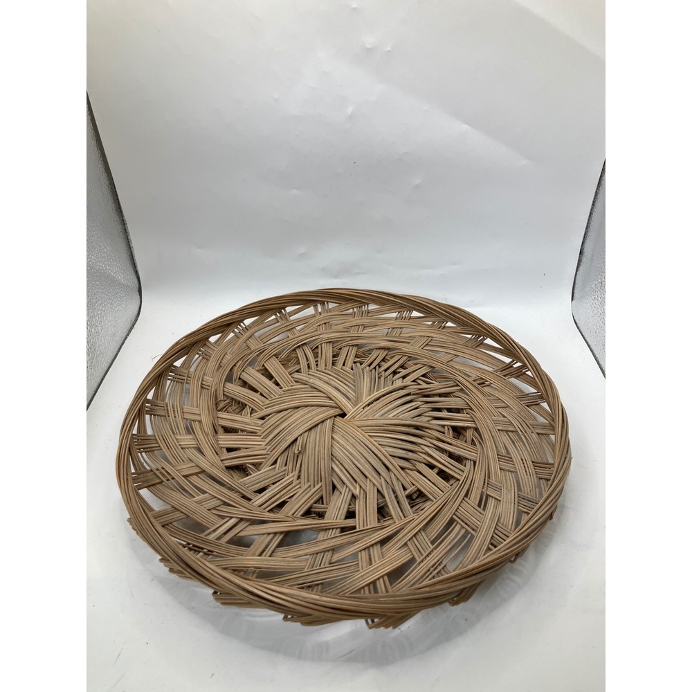 Woven Wicker Plate Tray Round‎ Boho Home Decor Rustic Serving Display